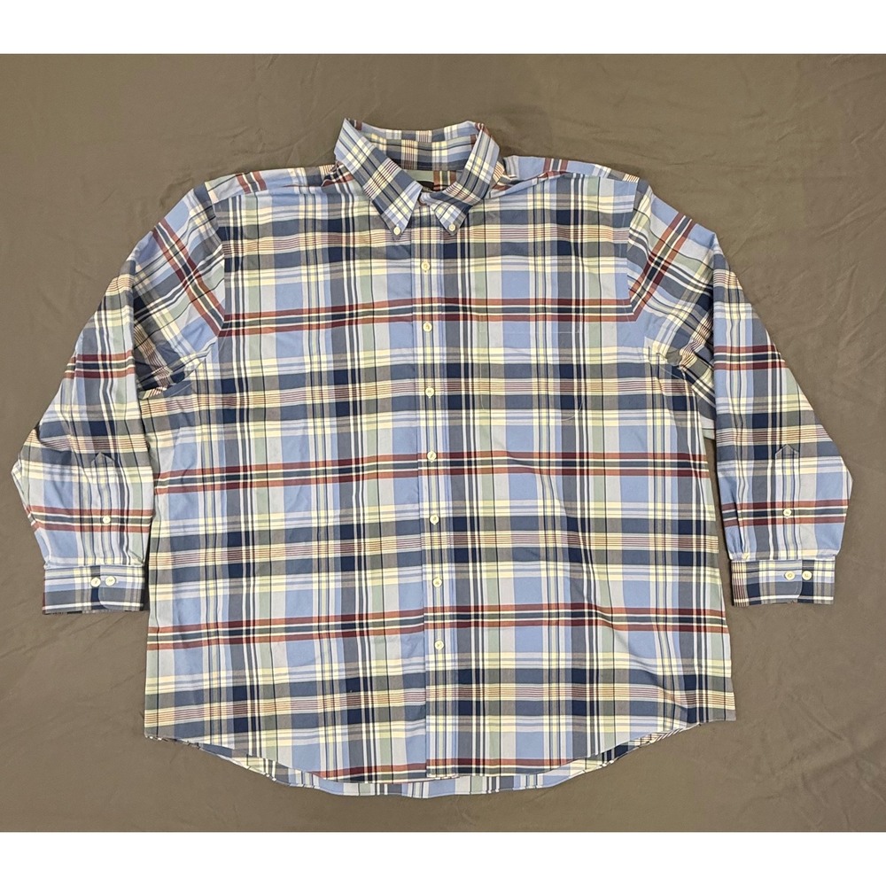 Brooks Brothers Blue White Plaid Button-Down Shirt with Red Accents